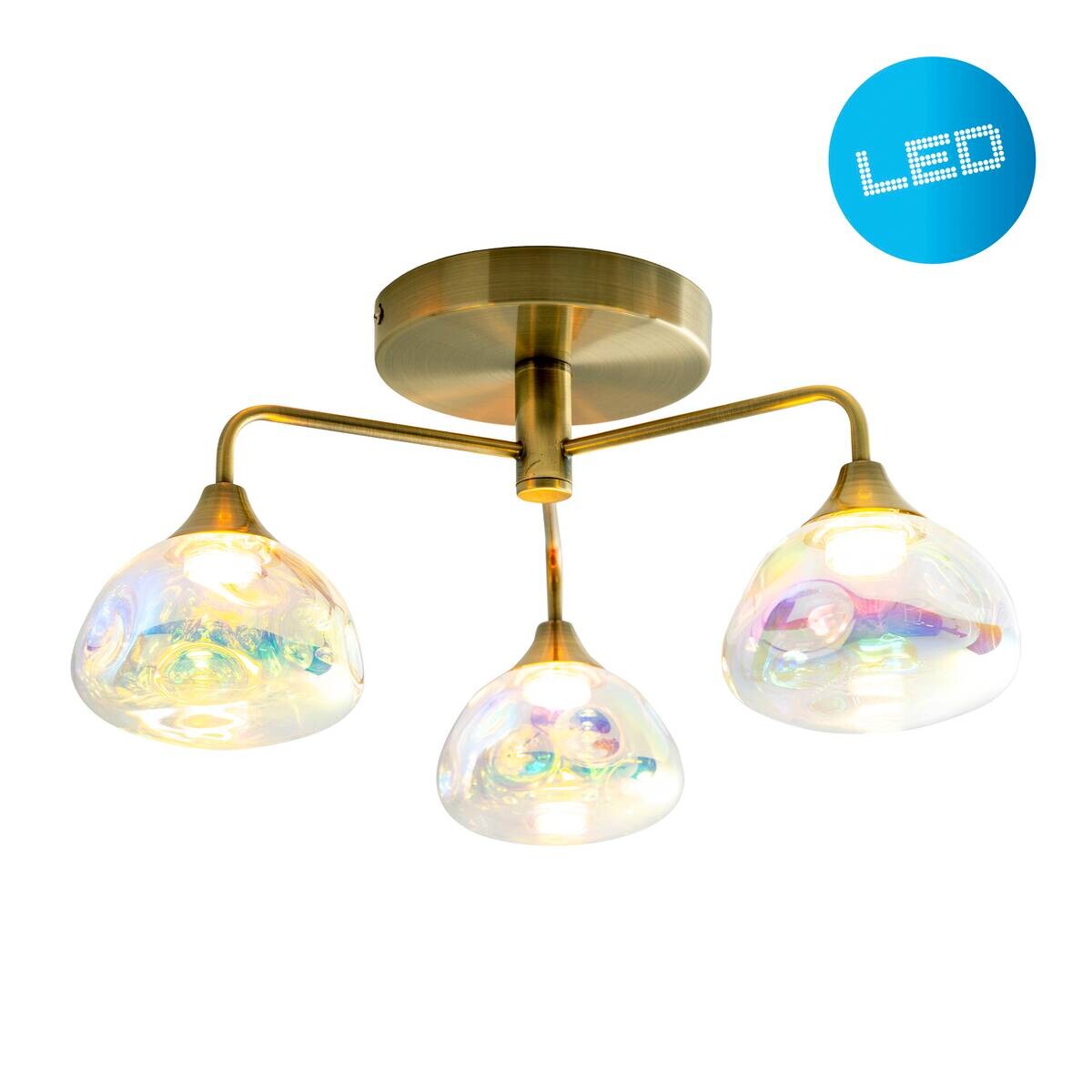 Näve Leuchten Deckenleuchte 1367745 messing Glas Metall B/H/T: ca. 42x19,5x42 cm null 3 Brennstellen