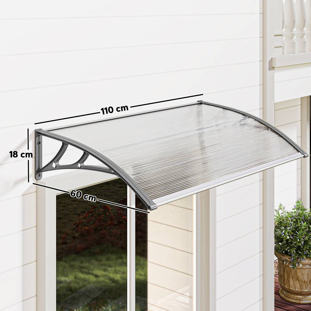 Outsunny Pultvordach transparent grau B/H/L: ca. 60x18x110 cm