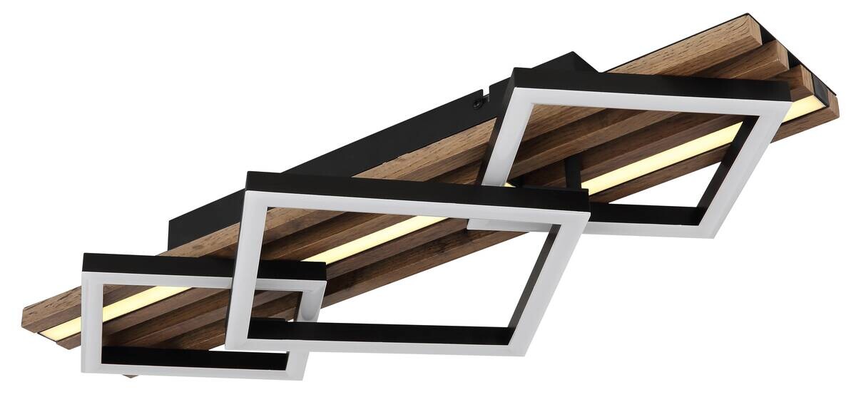 GLOBO LED-Deckenleuchte OBRIEN 67344D2 Opal mattschwarz MDF Kunststoff Metall B/H/L: ca. 61x9,5x31 cm 1 Brennstellen