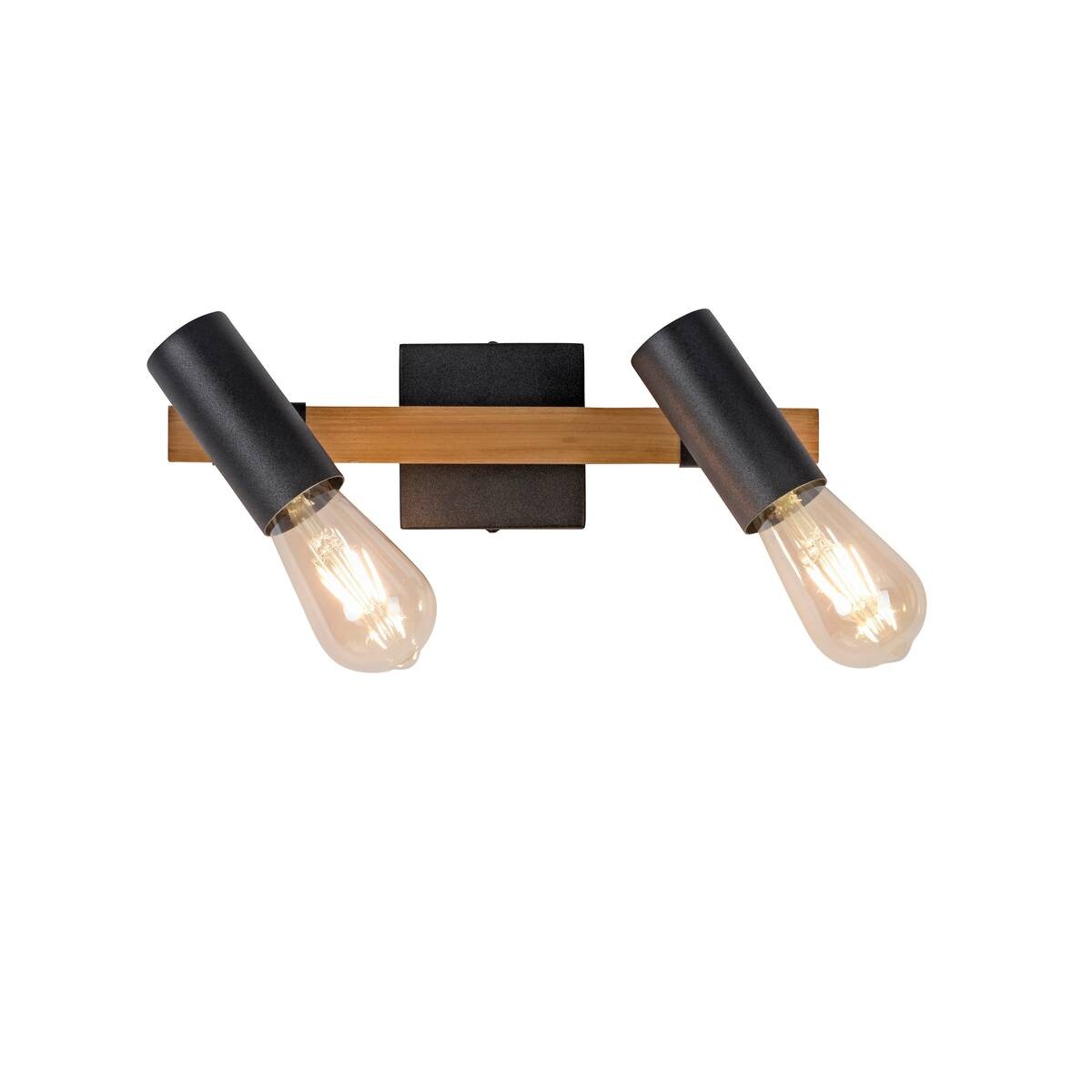 Just Light Deckenleuchte PILON 15162-18 natur schwarz Metall Holz B/H/T: ca. 35x18x10 cm E27 2 Brennstellen