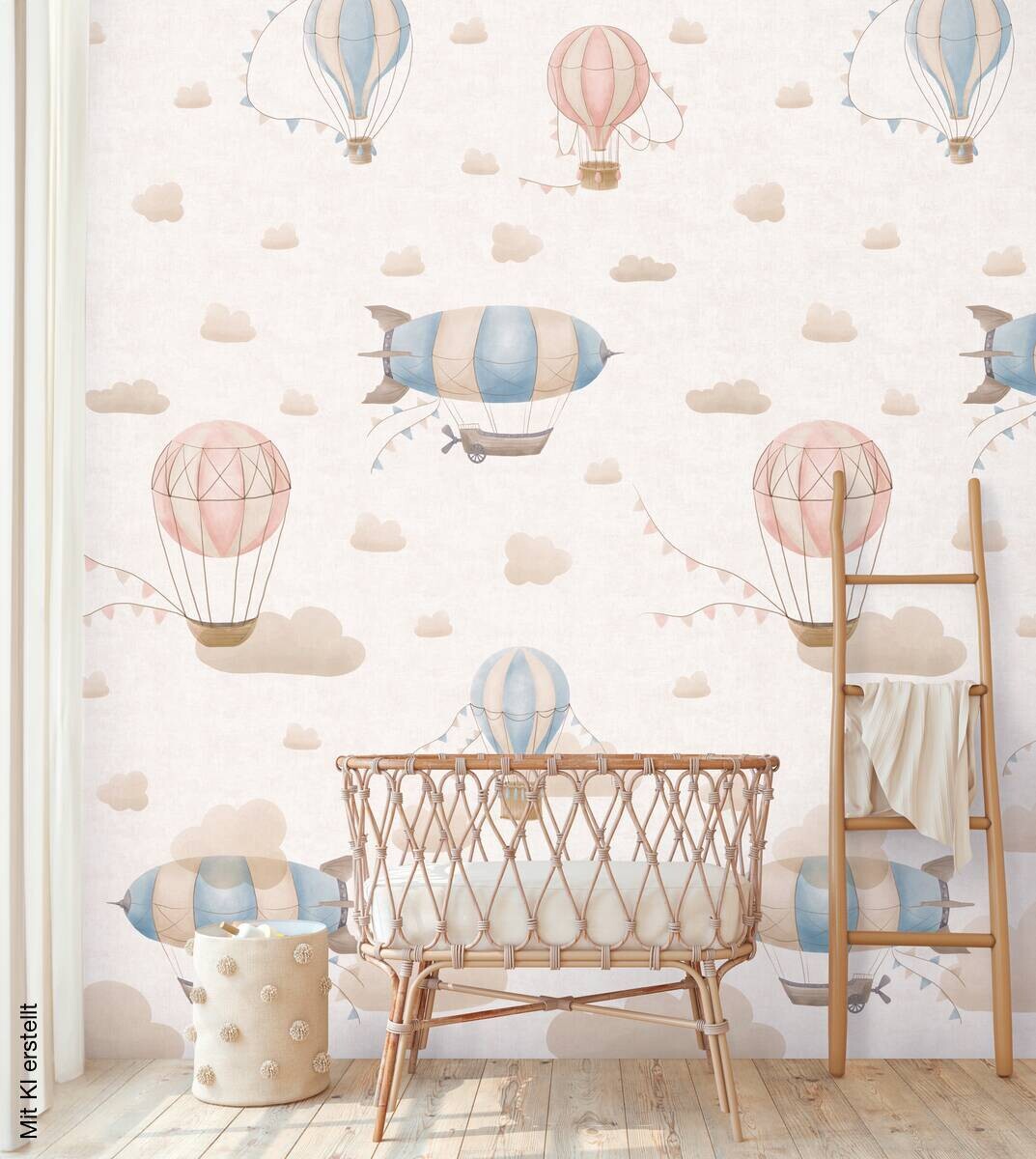 Livingwalls Fototapete Heißluftballon Wolken rosa creme blau B/L: ca. 280x159 cm