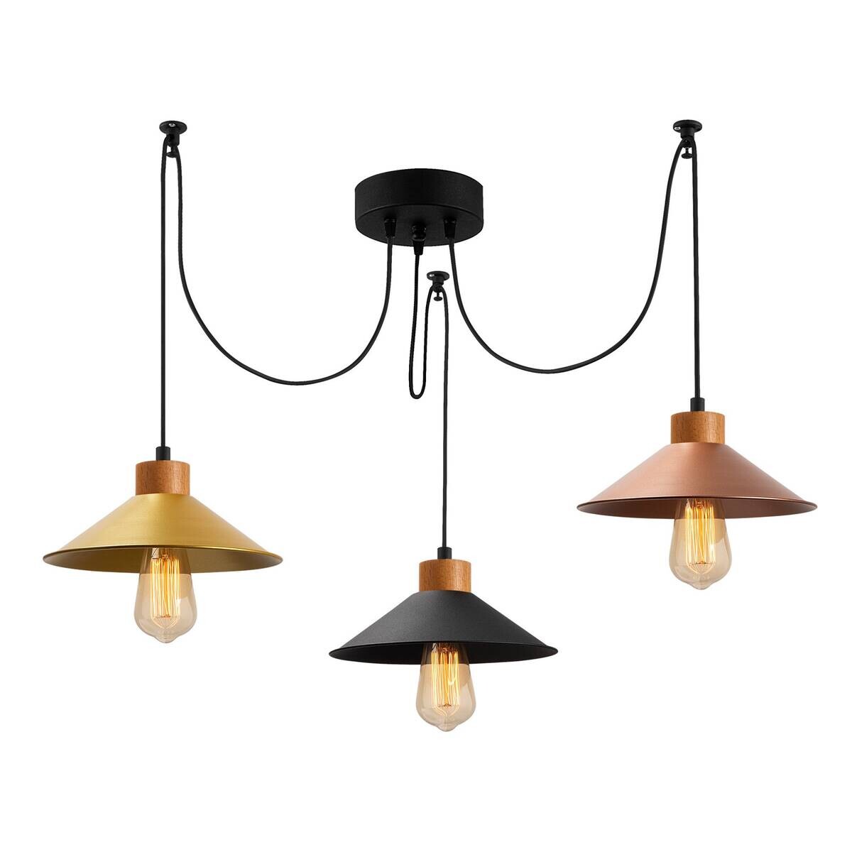 Opviq Pendelleuchte Manavgat multicolor Metall Holz B/H/T/L/D: ca. 24x100x24x114x24 cm E27 3 Brennstellen