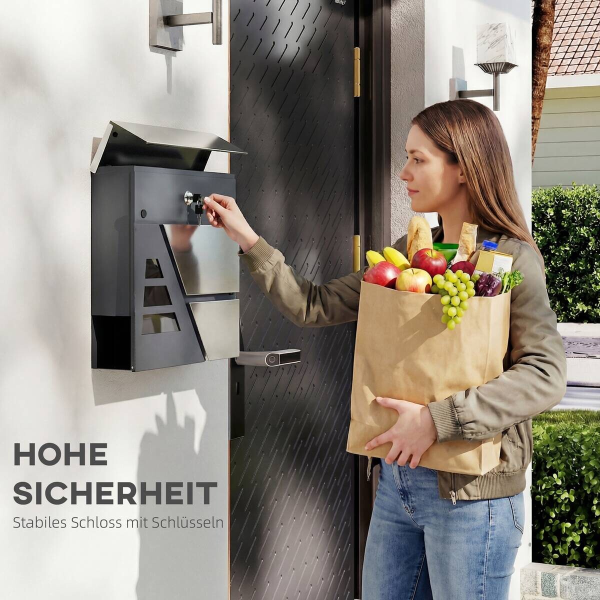 HOMCOM Briefkasten dunkelgrau B/H/T: ca. 37x10x37 cm