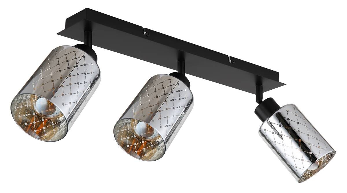 GLOBO Strahler Chrom mattschwarz klar Metall Glas B/H/L: ca. 9x22x66 cm E27 3 Brennstellen