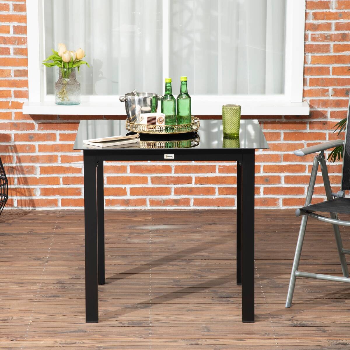 Outsunny Gartentisch schwarz Aluminium B/H/L: ca. 80x80x74 cm