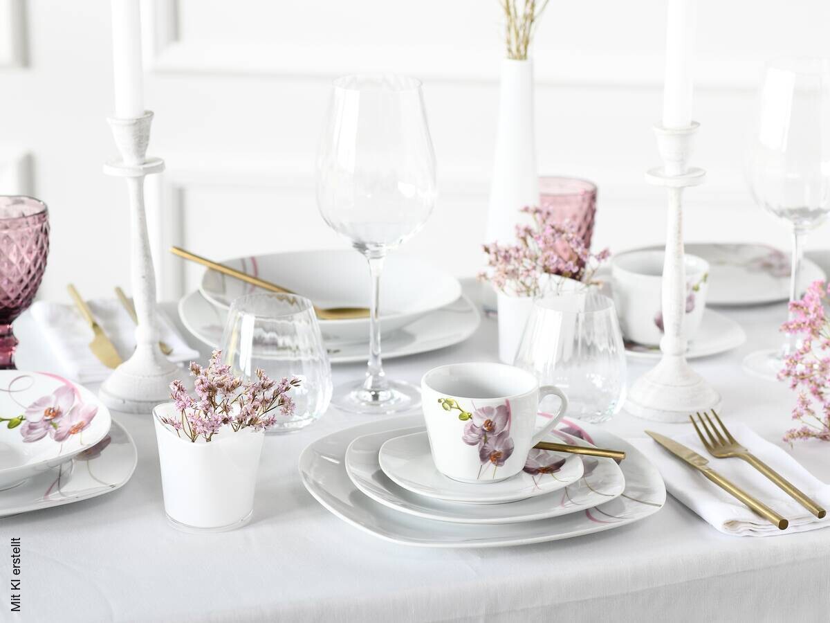 CreaTable Kombiservice Square Orchidee weiß Porzellan 62 tlg.