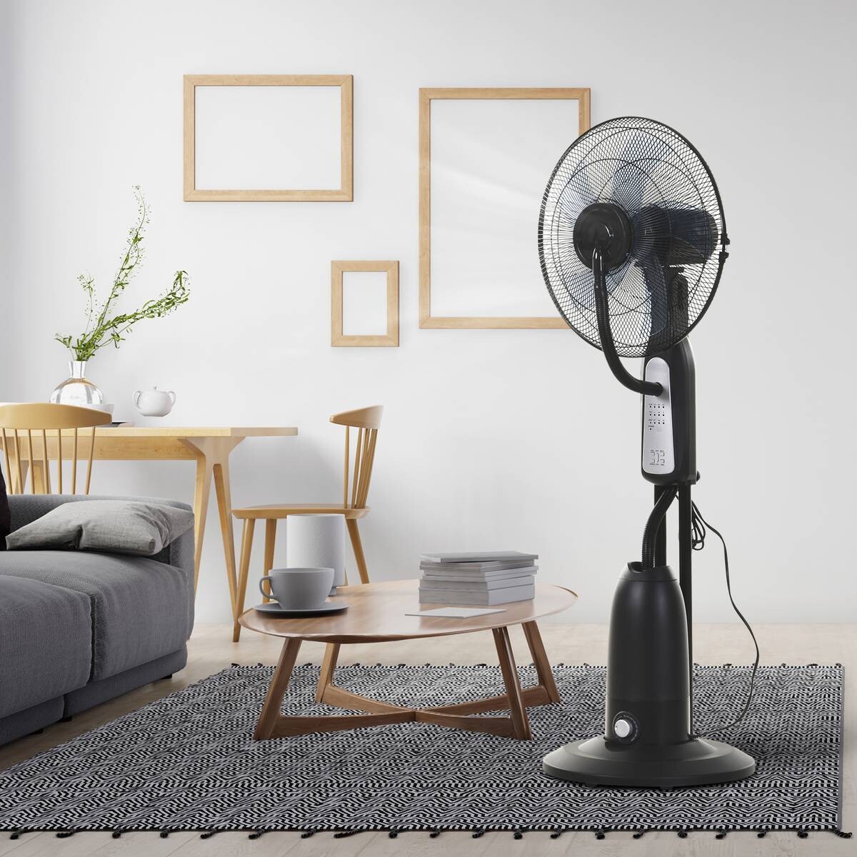 HOMCOM Standventilator mit Wasserzerstäuber schwarz Metall Kunststoff H/D: ca. 120x44 cm