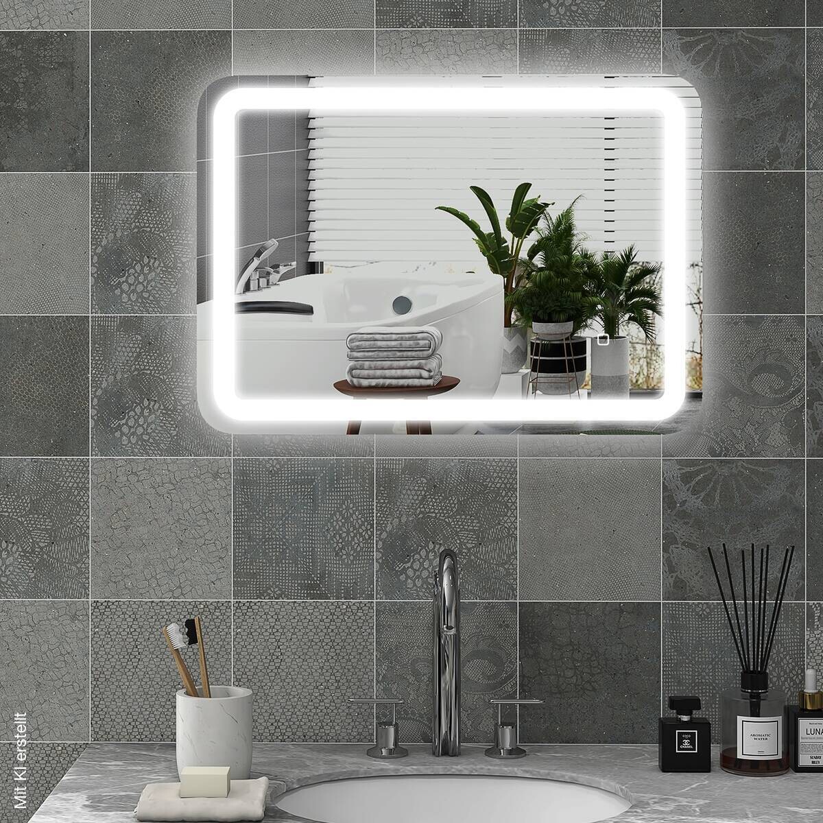 HOMCOM LED-Bad-Spiegel silber B/H/L: ca. 50x4x70 cm