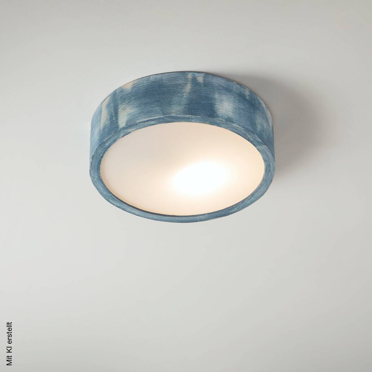 Lamkur Deckenleuchte hellbraun blau Glas Holz B/H/L: ca. 28x28x10 cm 1 Brennstellen