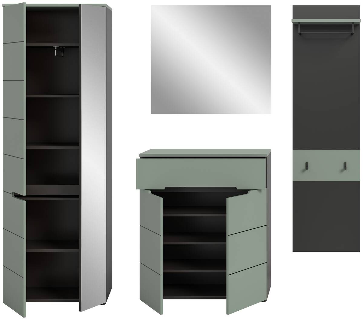 Garderobe Canu grün basaltgrau Nachbildung B/H/T: ca. 220x190x37 cm