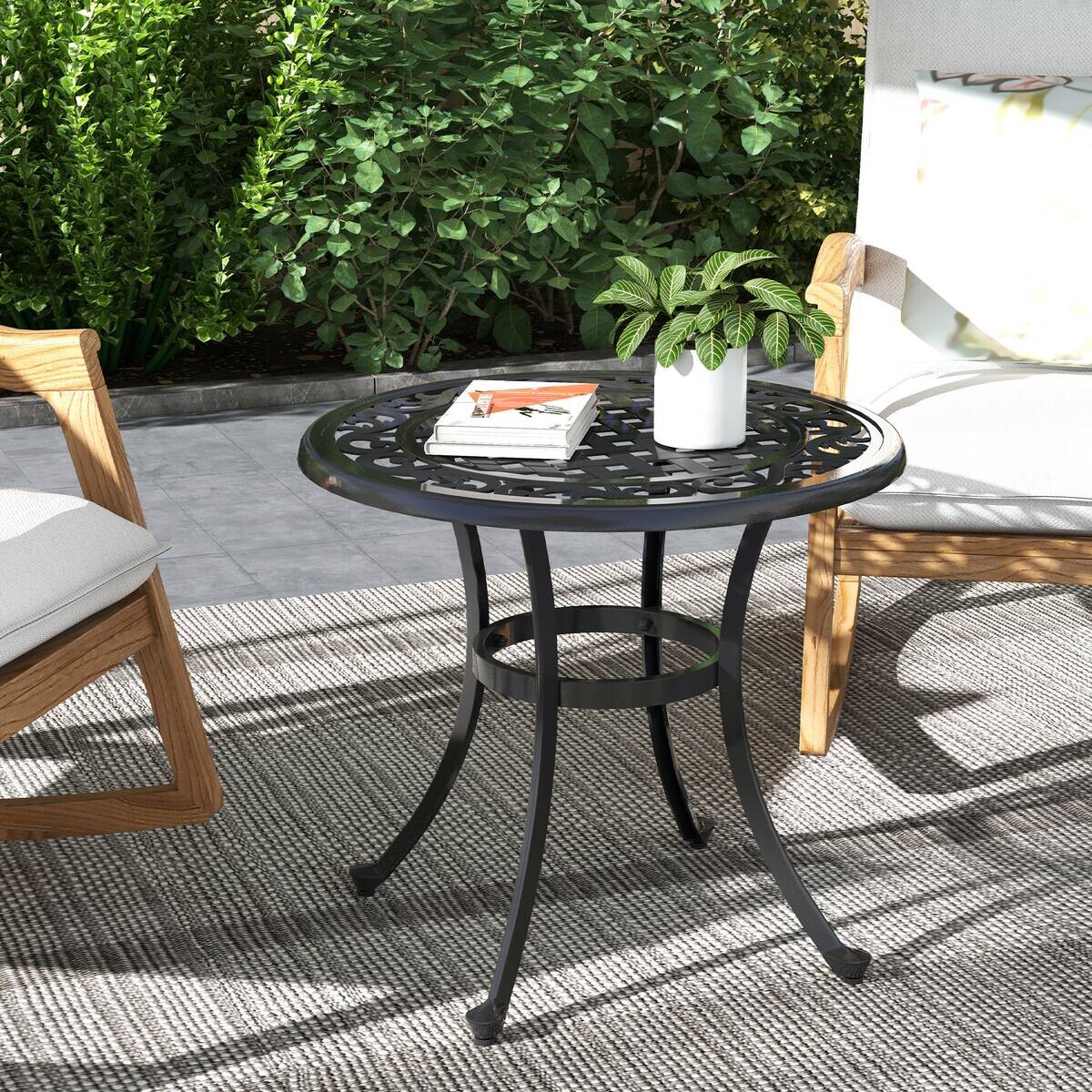 Outsunny Gartentisch schwarz Aluminium B/H/L: ca. 60x60x53 cm
