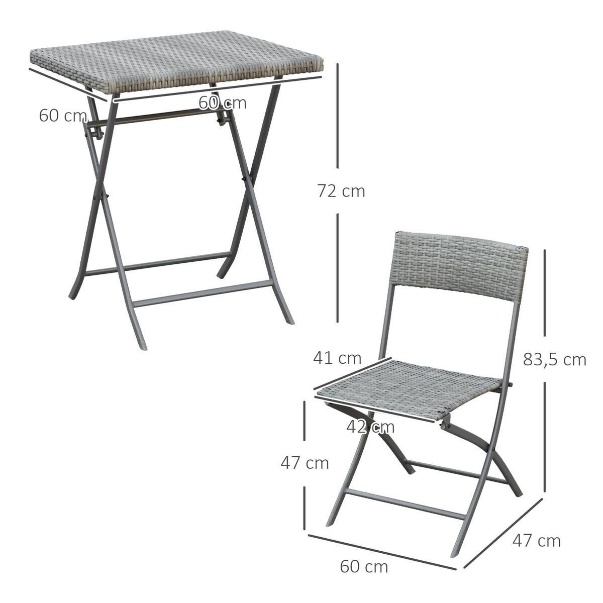 Outsunny Sitzgruppe grau Polyrattan B/H/L: ca. 60x60x72 cm