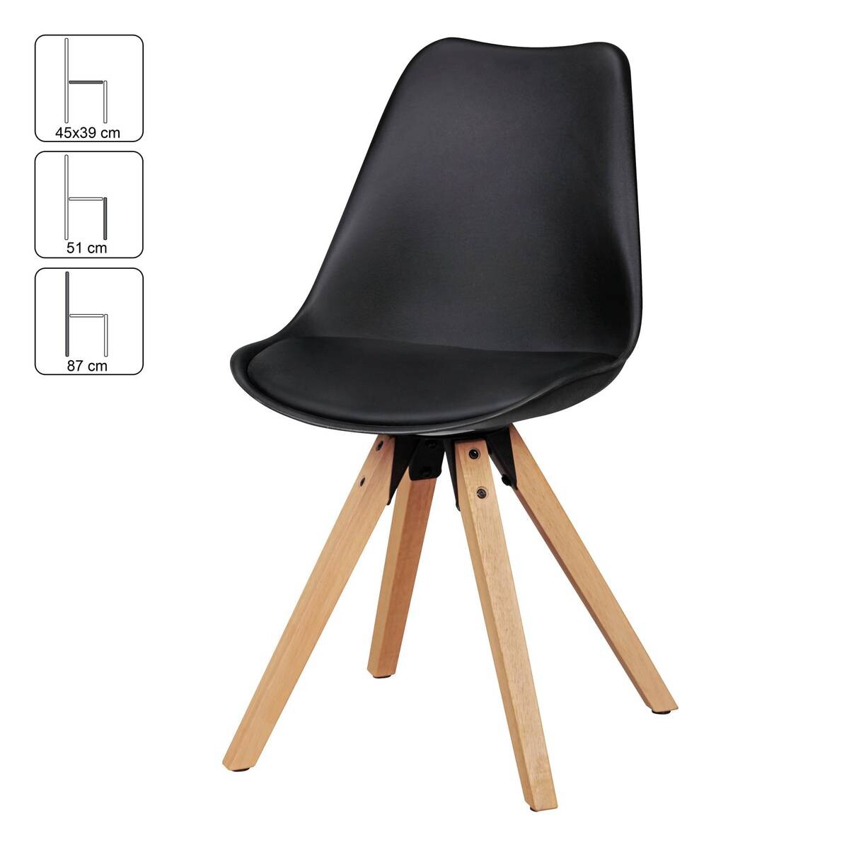 Stuhl 2er-Set schwarz schwarz natur Kunststoff Kunstleder Echtholz B/H/T: ca. 49x87x52 cm