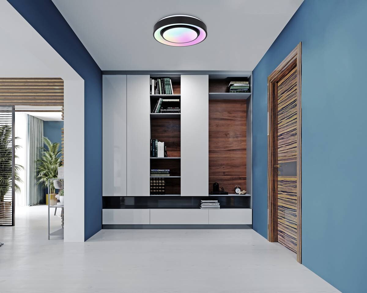 GLOBO Deckenleuchte Sully schwarz Opal Metall Kunststoff H/D: ca. 7,5x38 cm