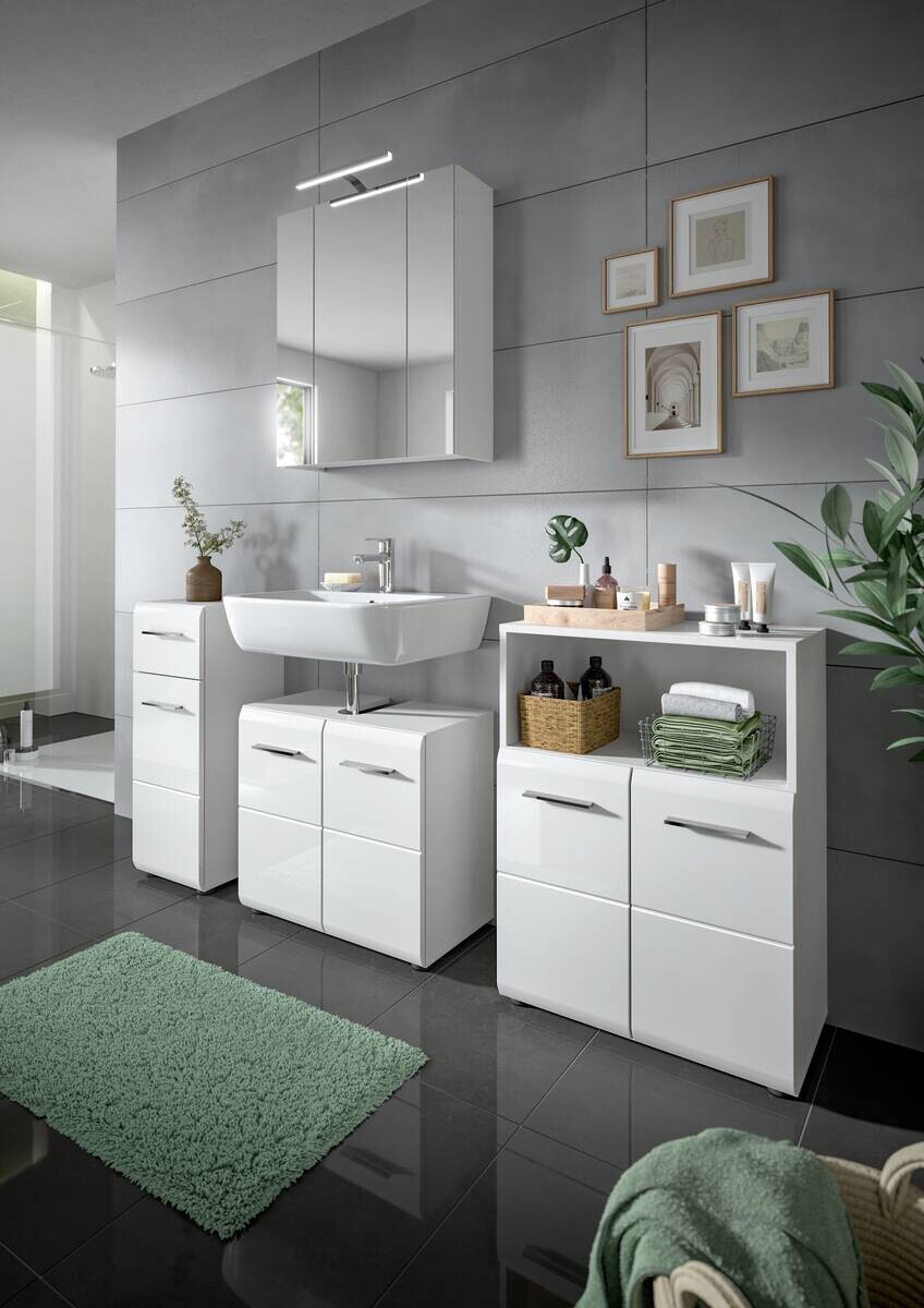 Badezimmer-Set ICE weiß weiß Hochglanz B/H/T: ca. 180x190x32 cm