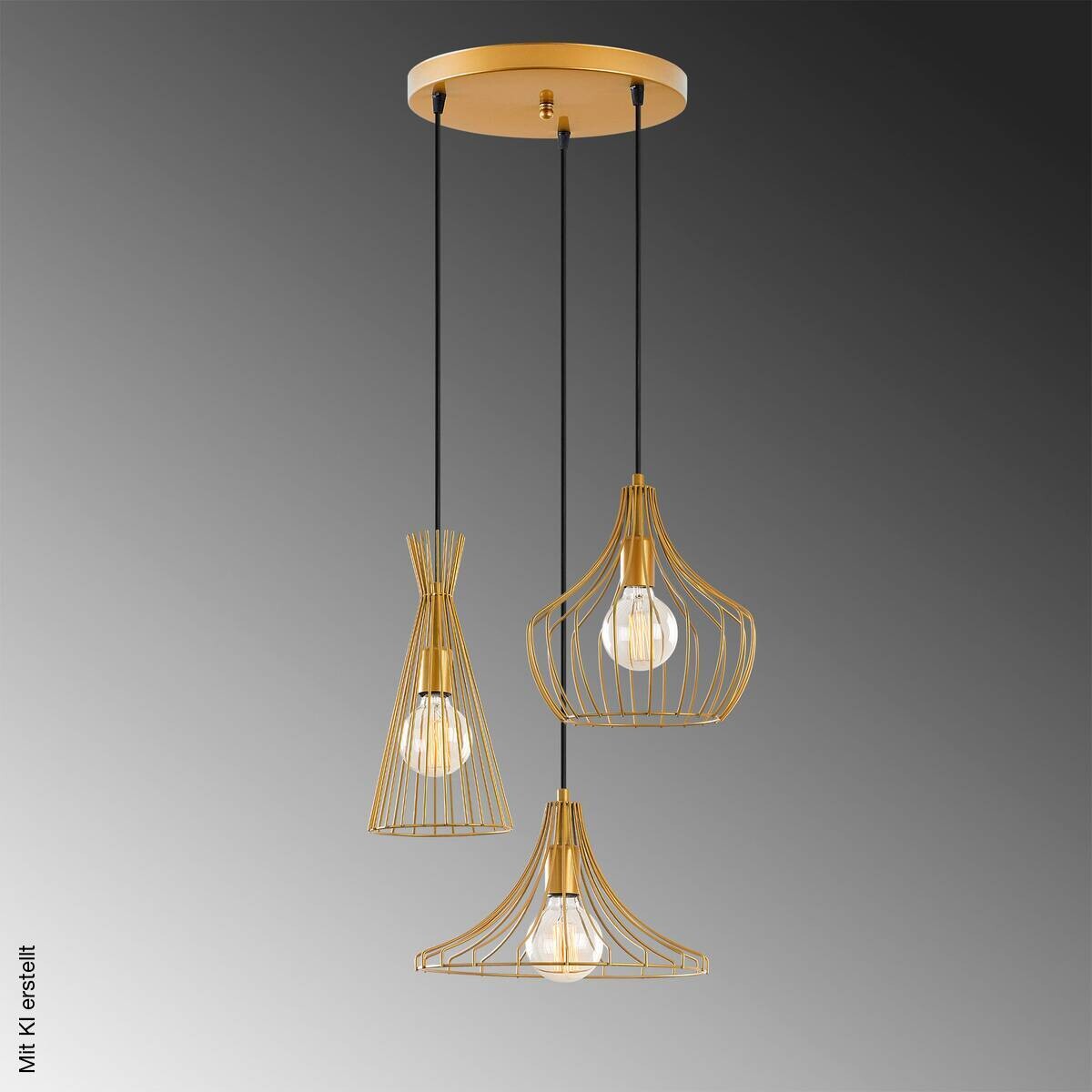 Opviq Pendelleuchte Mezopotamya gold B/H/T/L/D: ca. 55x113x55x55x55 cm E27 3 Brennstellen