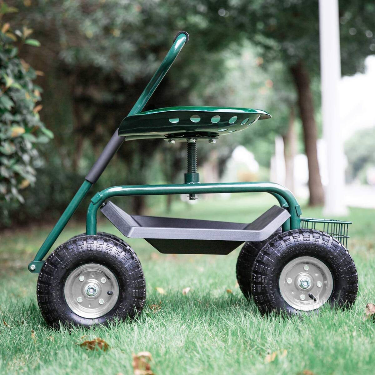 AXI Fahrbarer Gartensitz AG22 grün Metall B/H/T: ca. 53x98x112 cm