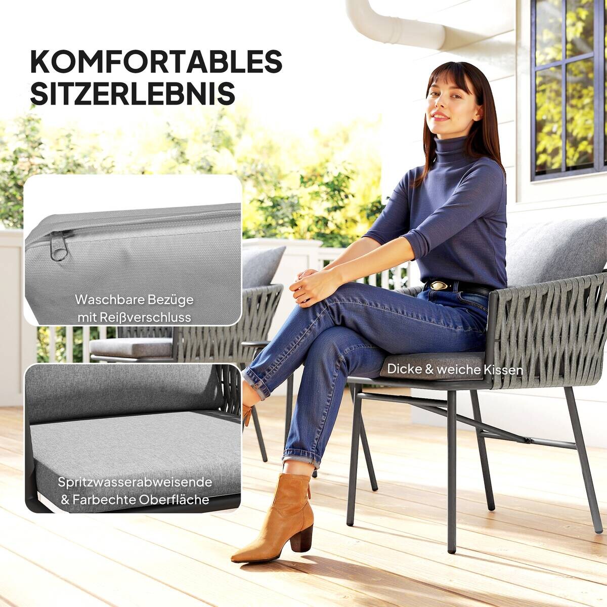 Outsunny Rattan Bistroset grau Polyethylen B/H/L: ca. 58x69x63 cm