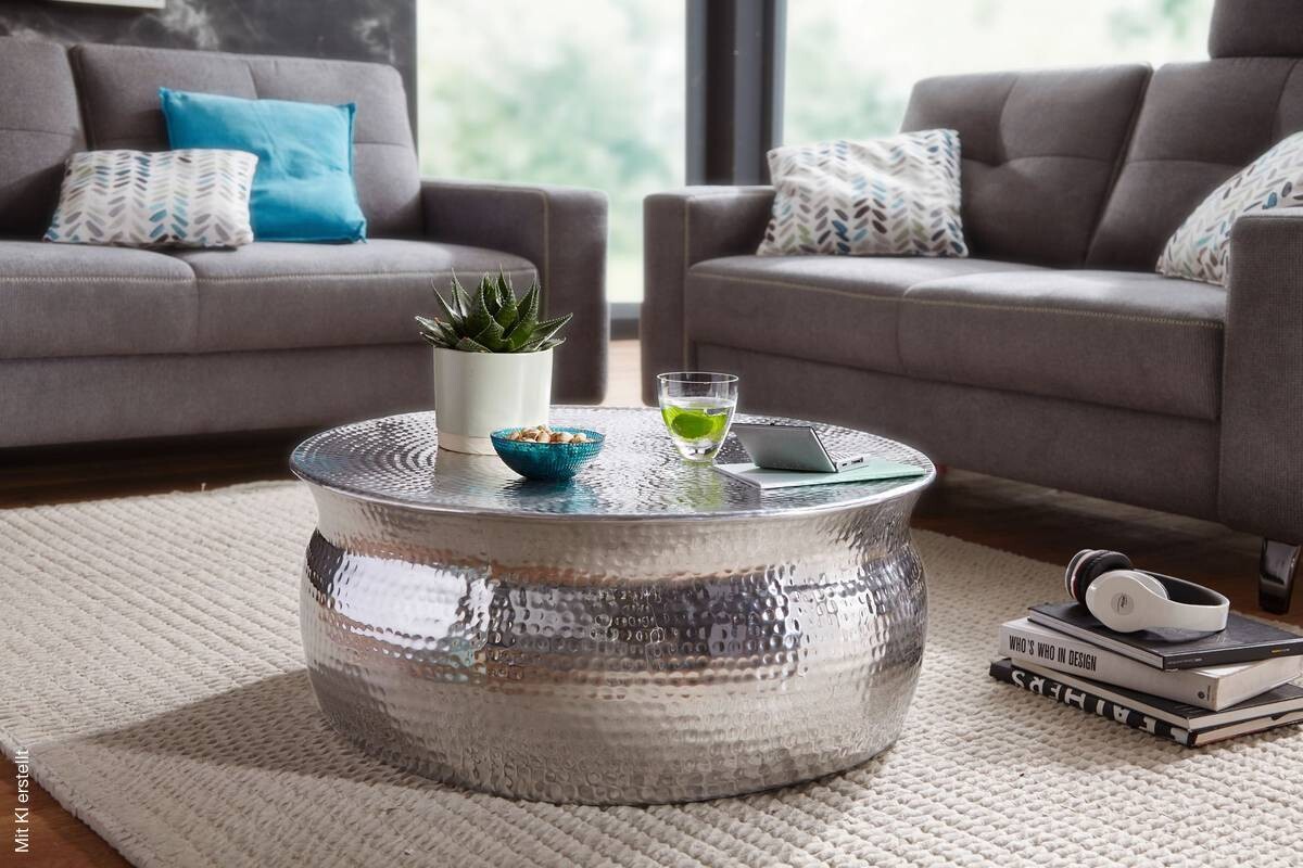 Couchtisch silber B/H/T: ca. 75x31x75 cm