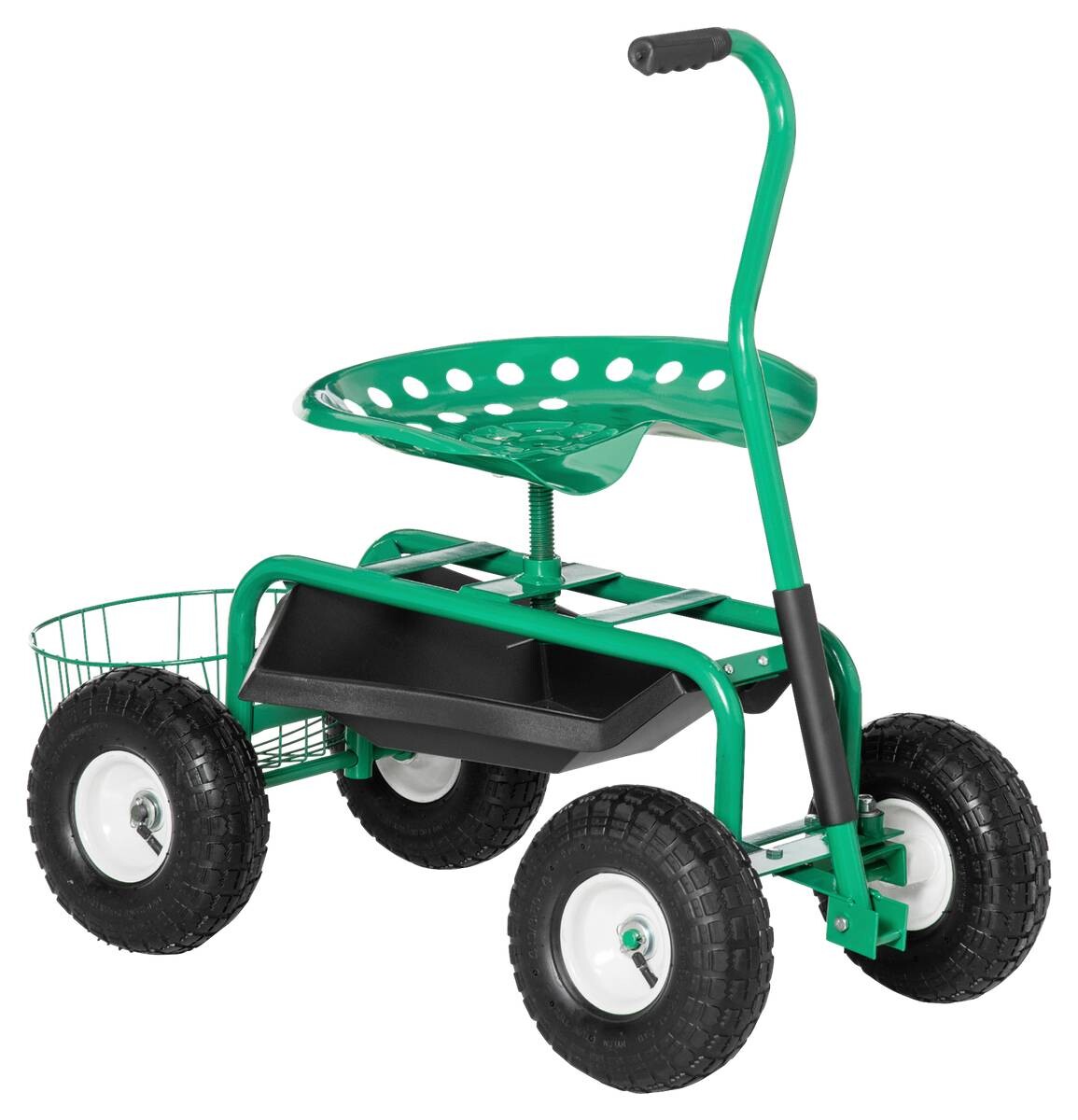 Outsunny Fahrbarer Gartensitz grün Gummi B/H/L: ca. 44,5x59x81 cm