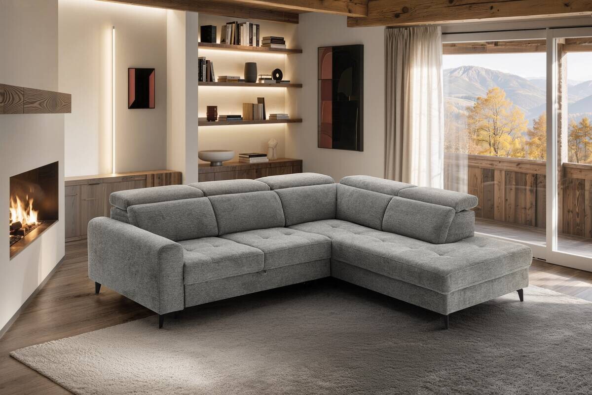 Ecksofa mit Bettfunktion grau Flachgewebe B/H/T: ca. 258x96x221 cm