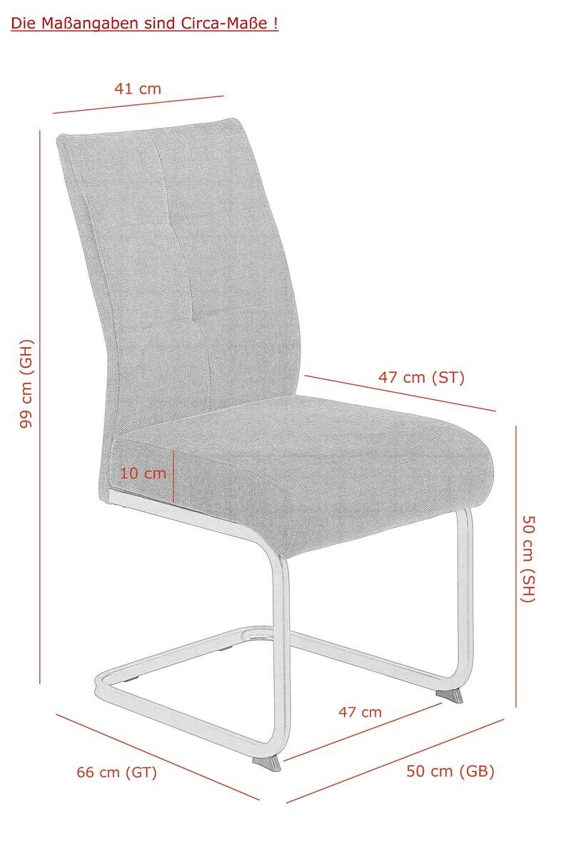 Schwingstuhl Ines, 4er-Set grau Metall Microfaser Webstoff B/H/T: ca. 50x99x66 cm