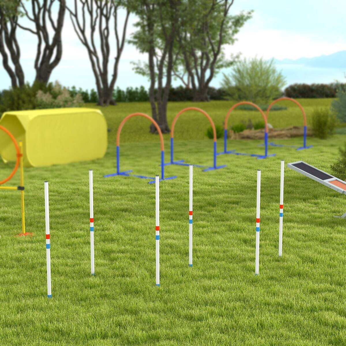 PawHut Hunde-Agility-Set blau Kunststoff B/H/L: ca. 60x94x305 cm