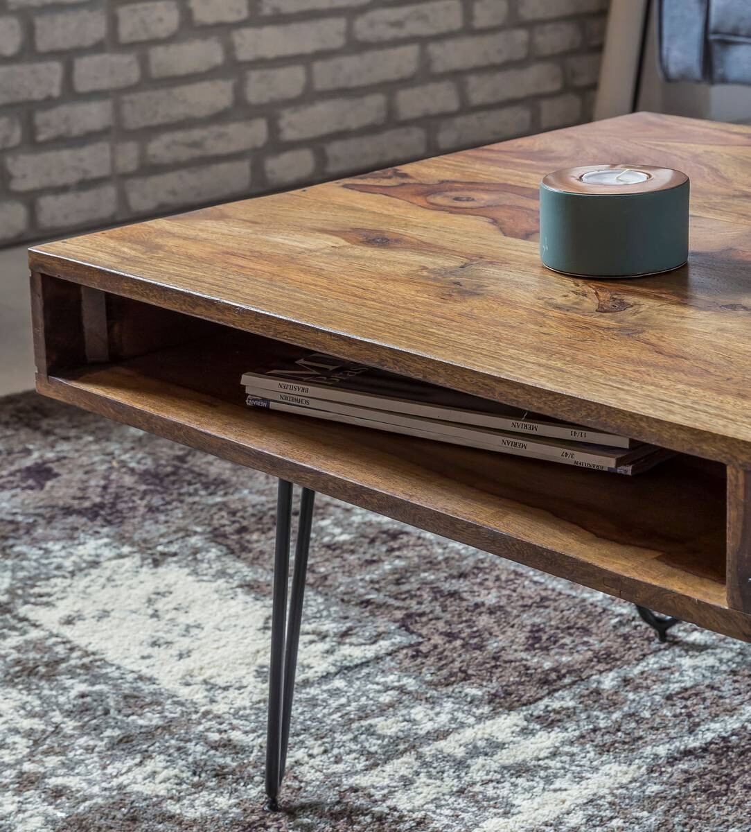 Wohnling Couchtisch natur schwarz Echtholz Metall B/H/T: ca. 110x40x60 cm