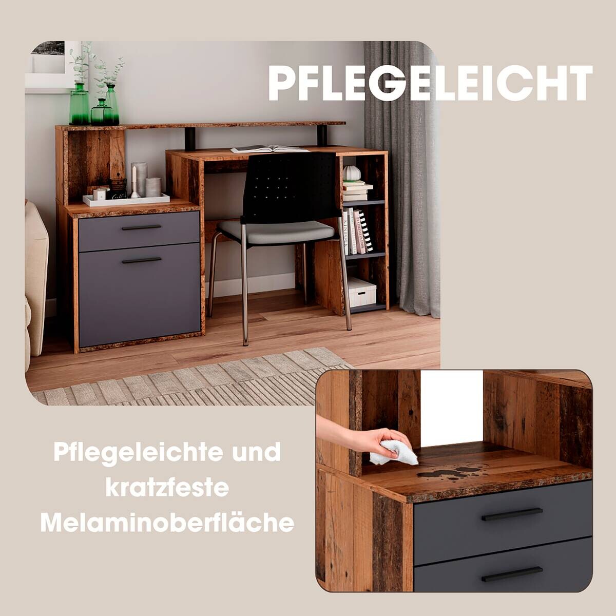 Schreibtisch LOUIS anthrazit B/H/T: ca. 140x89x55 cm