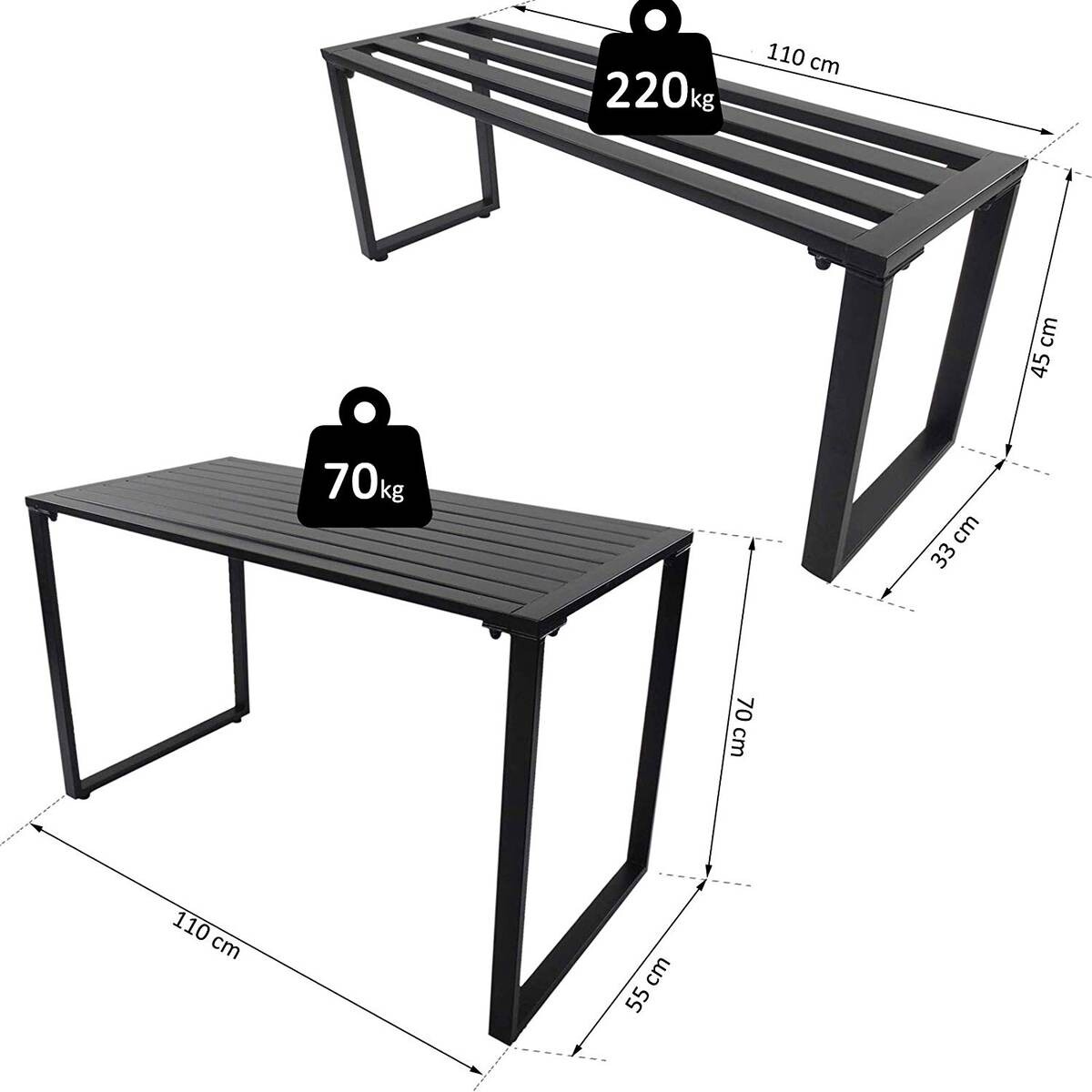 Outsunny Gartengarnitur schwarz Metall