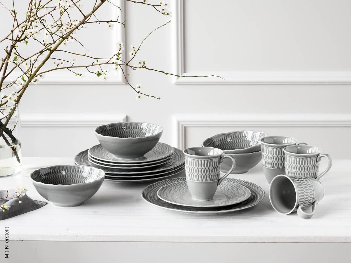 CreaTable Kombiservice Sofia grau Porzellan 16 tlg.