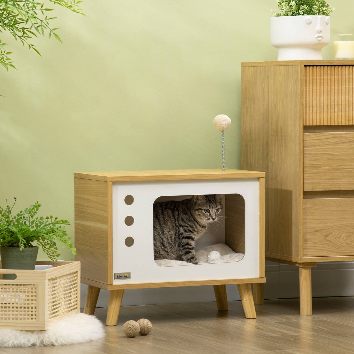 PawHut Katzenhaus beige Spanplatte B/H/L: ca. 28x43x50 cm