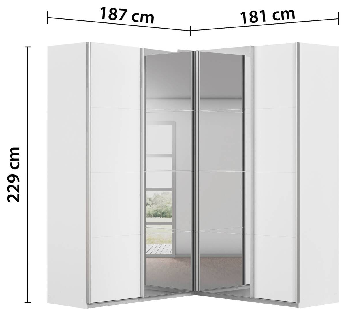 Schwebetürenschrank Quadra Alpinweiß B/H/T: ca. 187x229x181 cm