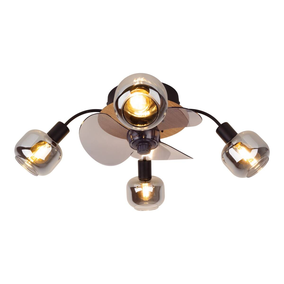 Näve Leuchten Deckenventilator schwarz Metall Glas Kunststoff B/H/T/D: ca. 48x21x48x48 cm E14 4 Brennstellen