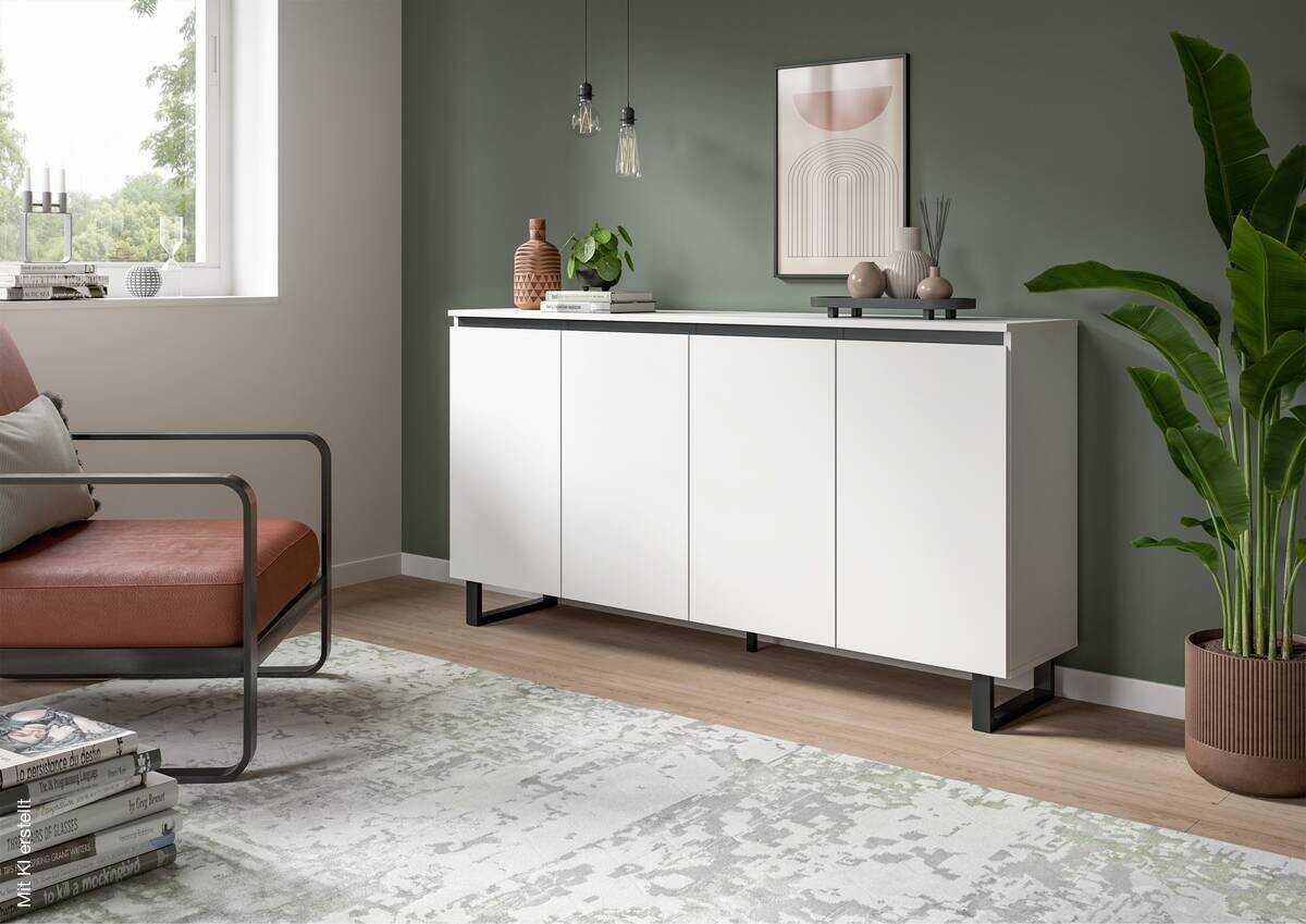Sideboard Tomasa weiß schwarz B/H/T: ca. 160x84x36 cm