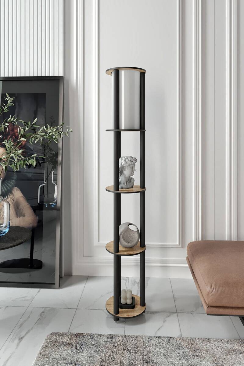 Opviq Stehleuchte nussbaum MDF PVC B/H/T/L/D: ca. 17x150x17x17x17 cm E27 1 Brennstellen