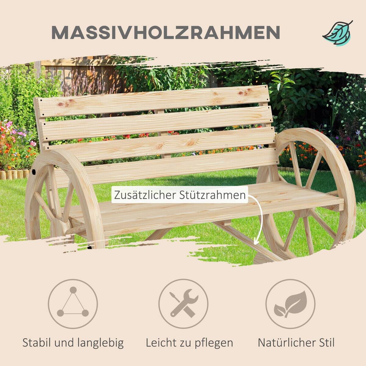 Outsunny Gartenbank natur Holz B/H/L: ca. 56x105,5x79 cm