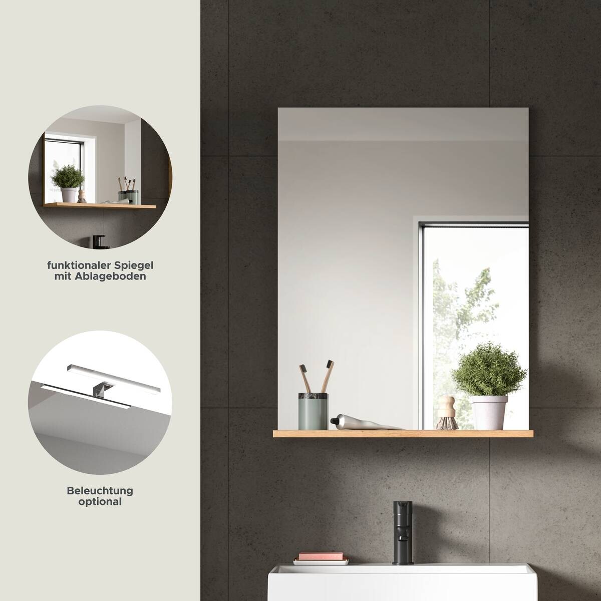 Badspiegel Scout Eiche Artisan Nachbildung salbei Nachbildung B/H/T: ca. 60x79x18 cm