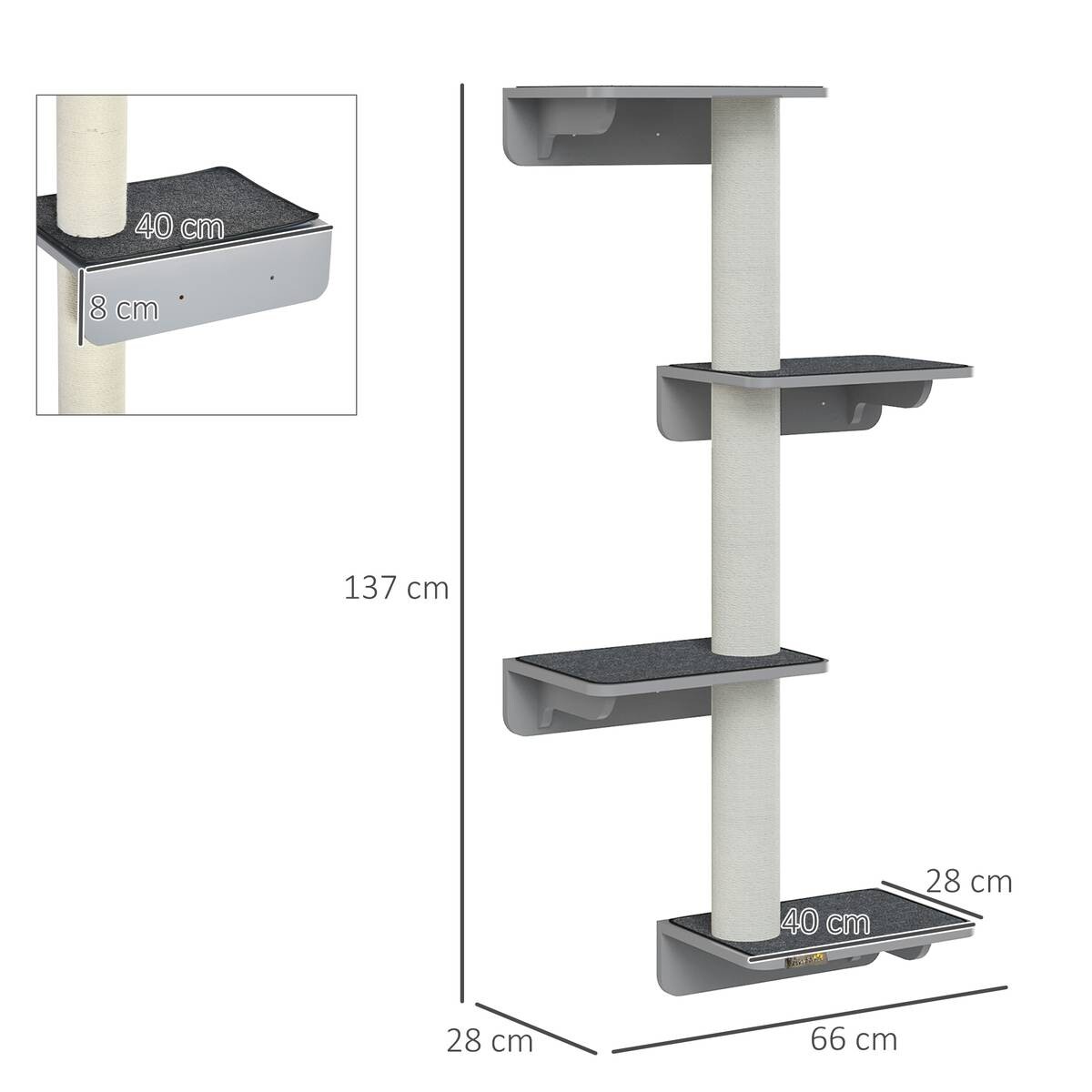 PawHut Katzenkratzbaum beige MDF B/H/L: ca. 28x137x66 cm