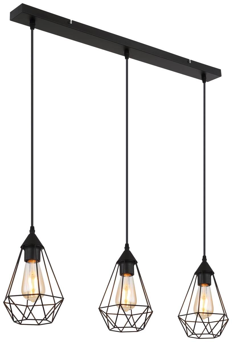 GLOBO Pendelleuchte schwarz Metall B/H/T: ca. 17x120x79 cm E27 3 Brennstellen