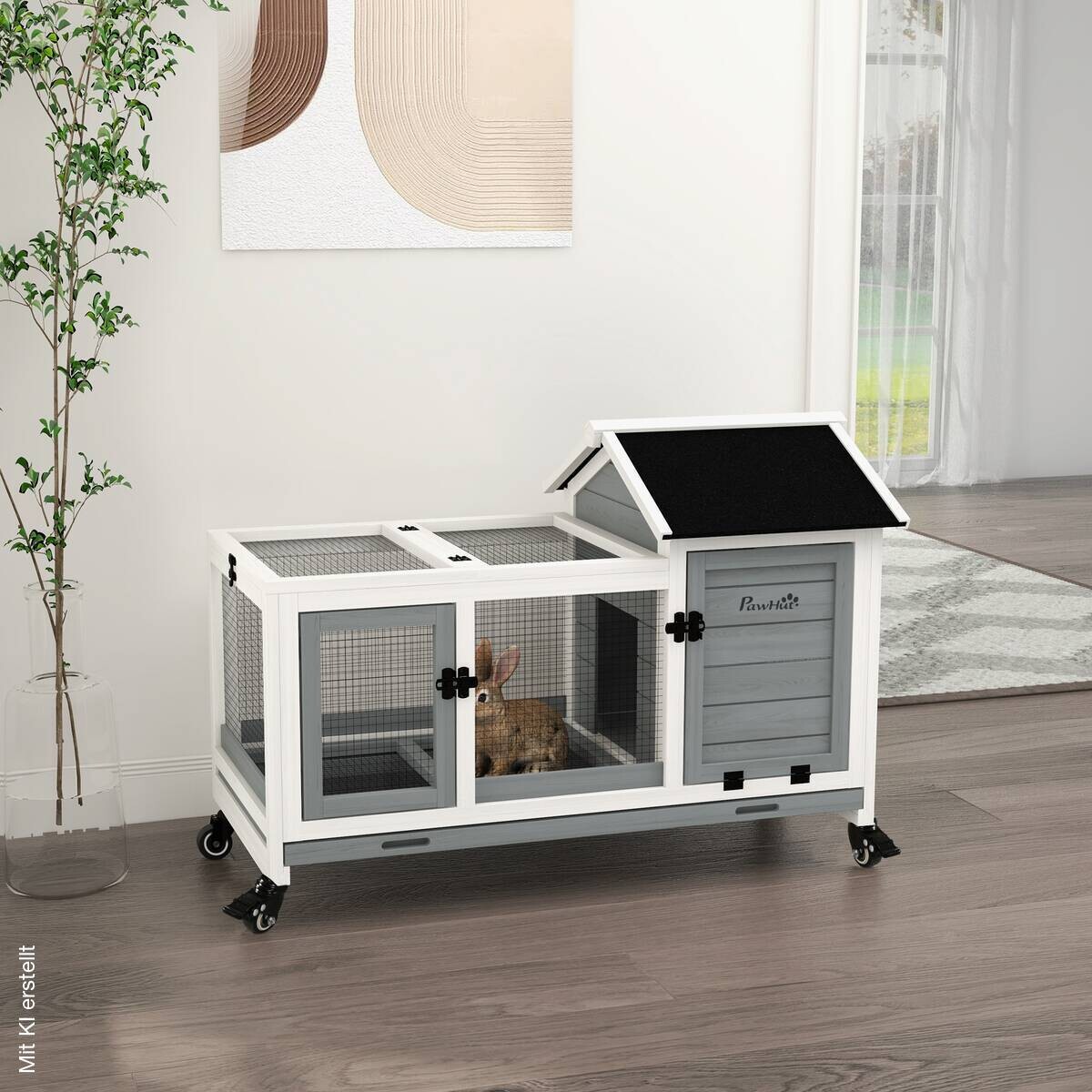 PawHut Zwergkaninchenstall grau Stahl B/H/L: ca. 58x73,5x108 cm