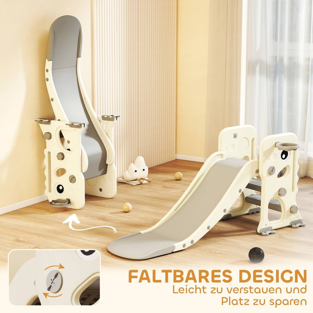 AIYAPLAY Kinderrutsche cremeweiß B/H/L: ca. 52x65x146 cm