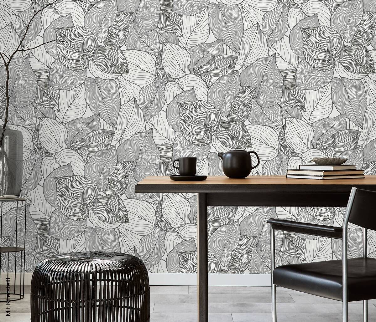 Erismann Vliestapete Blätter weiß schwarz B/L: ca. 53x1005 cm