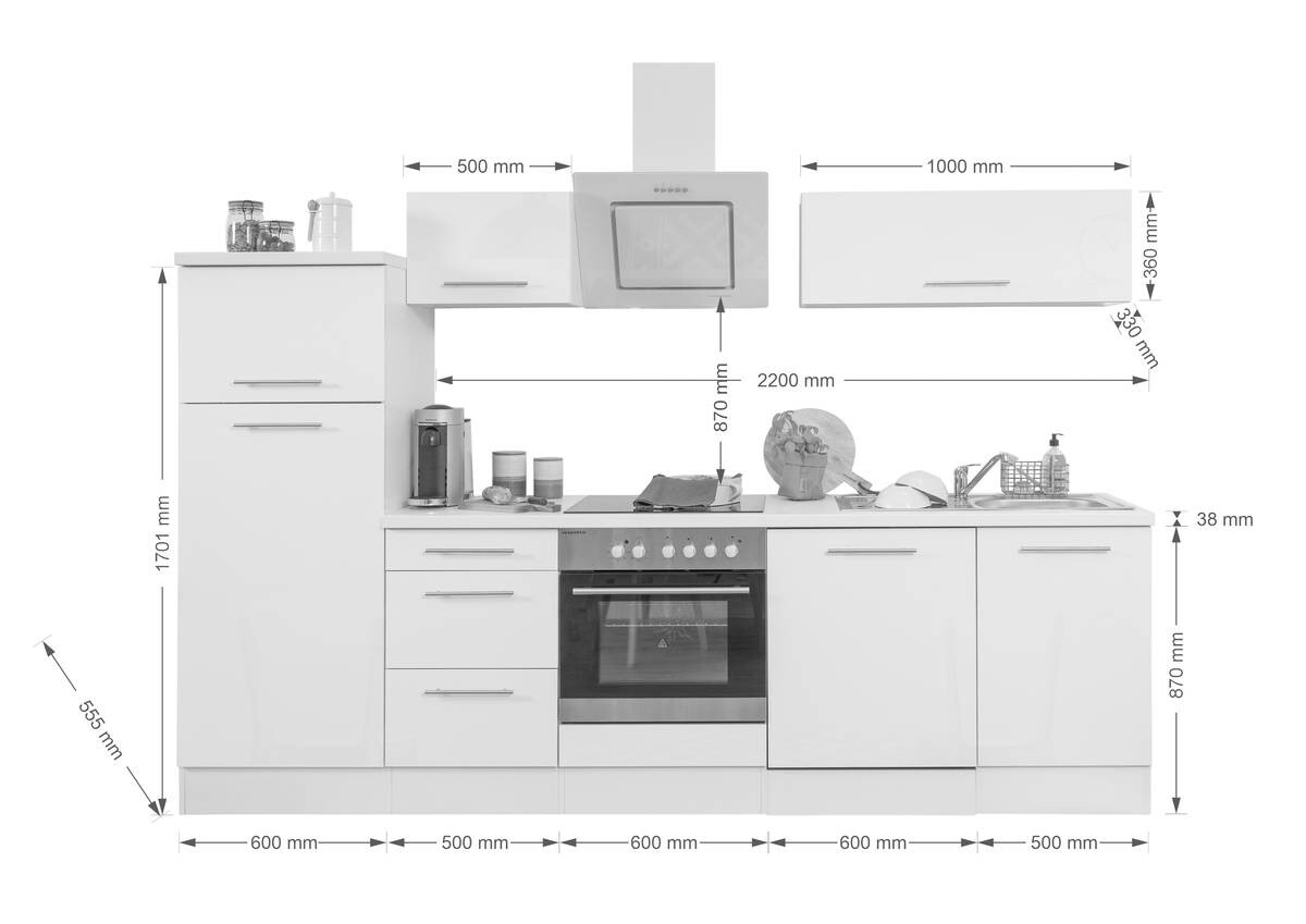 Respekta Küchenblock Premium grau hochglänzend B/H/T: ca. 280x200x60 cm