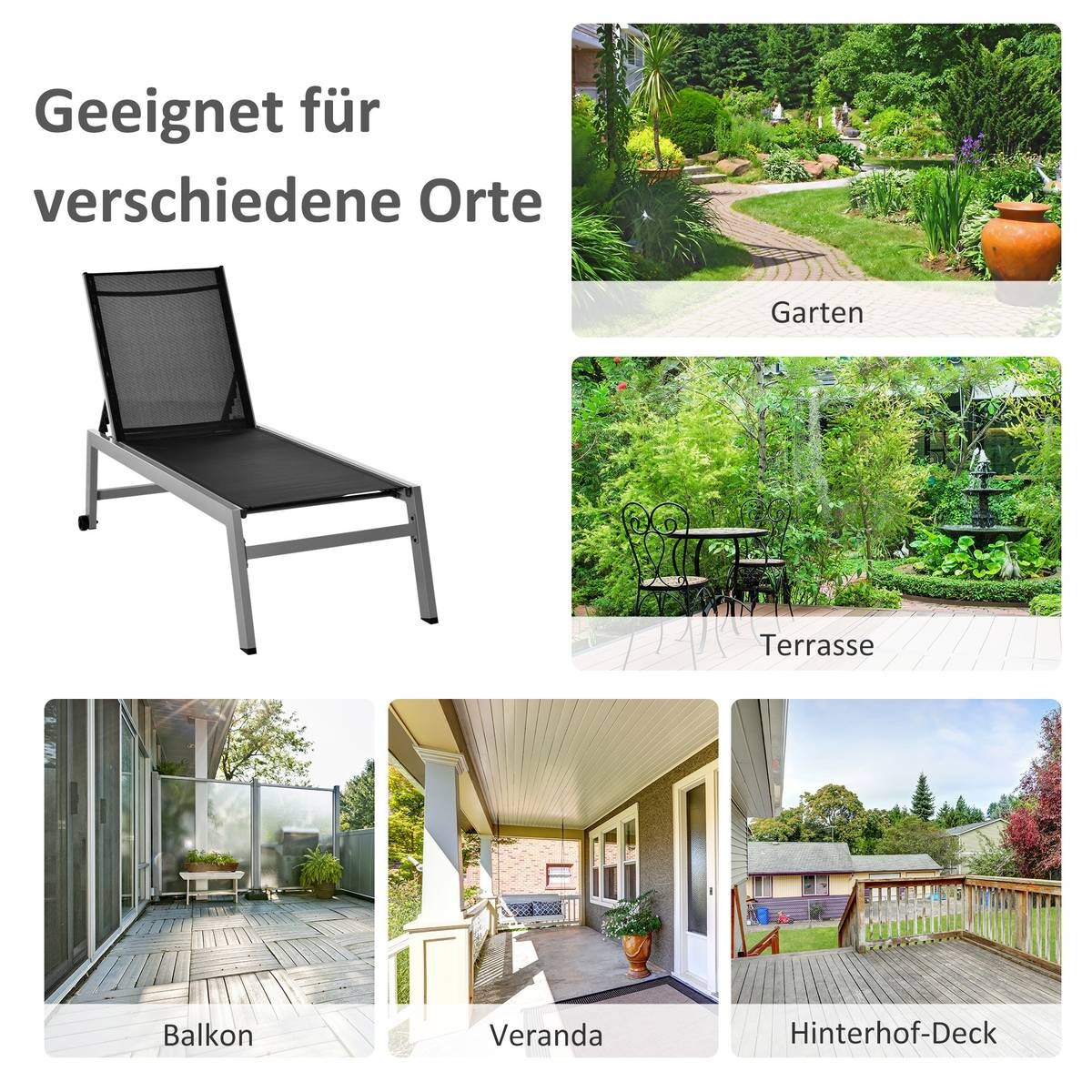 Outsunny Gartenliege schwarz Aluminium B/H/L: ca. 65x102x169 cm