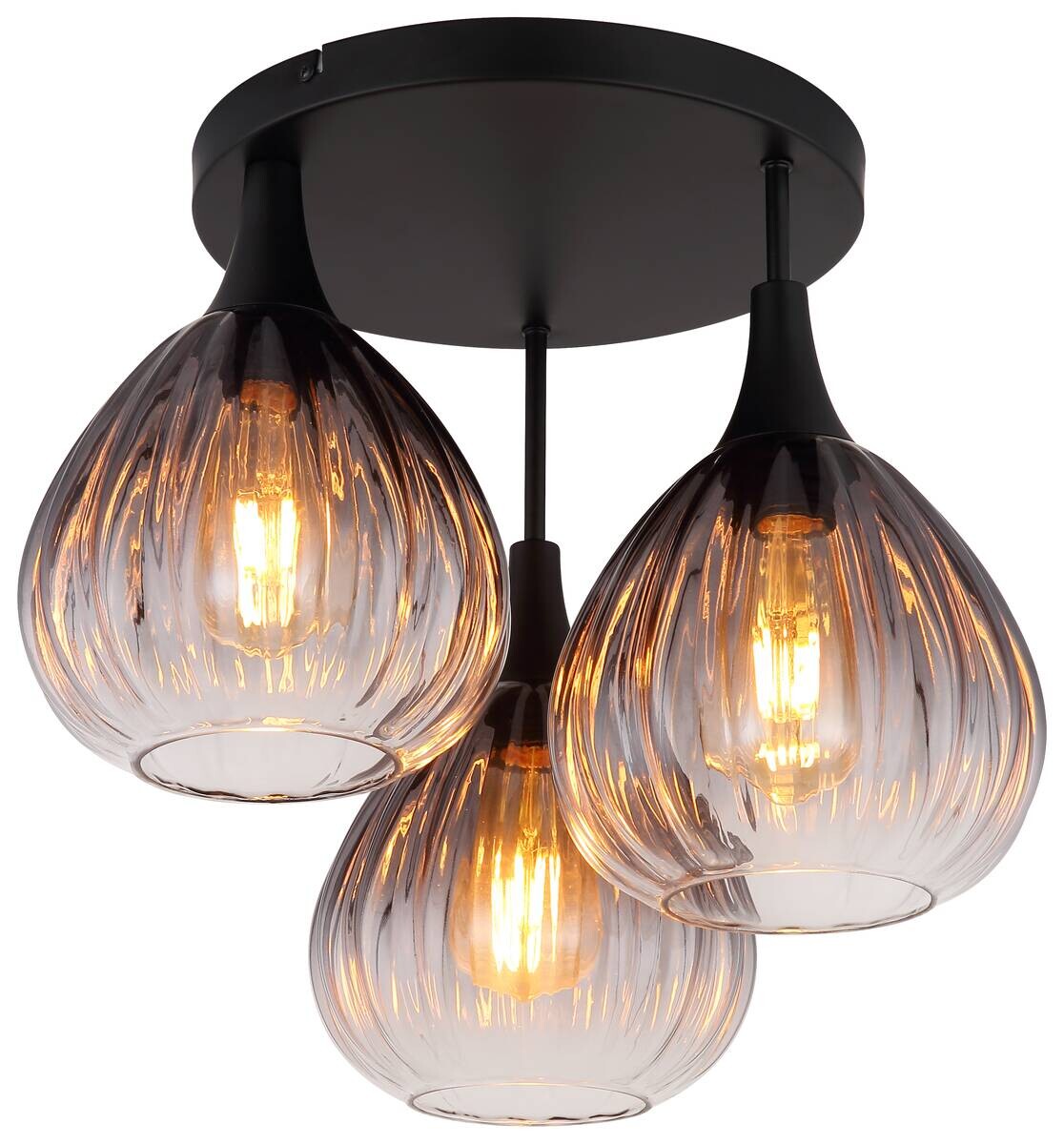 GLOBO Deckenleuchte schwarz Rauch Metall Glas H/D: ca. 35x44 cm 3 Brennstellen