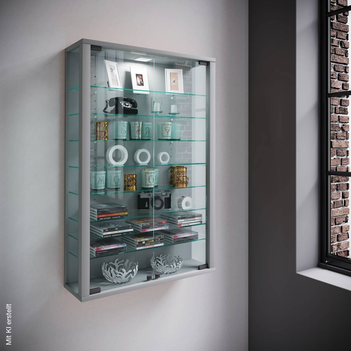 Vitrine Vitrosa Mini silber Holzwerkstoff Glas B/H/T: ca. 59x90x18 cm