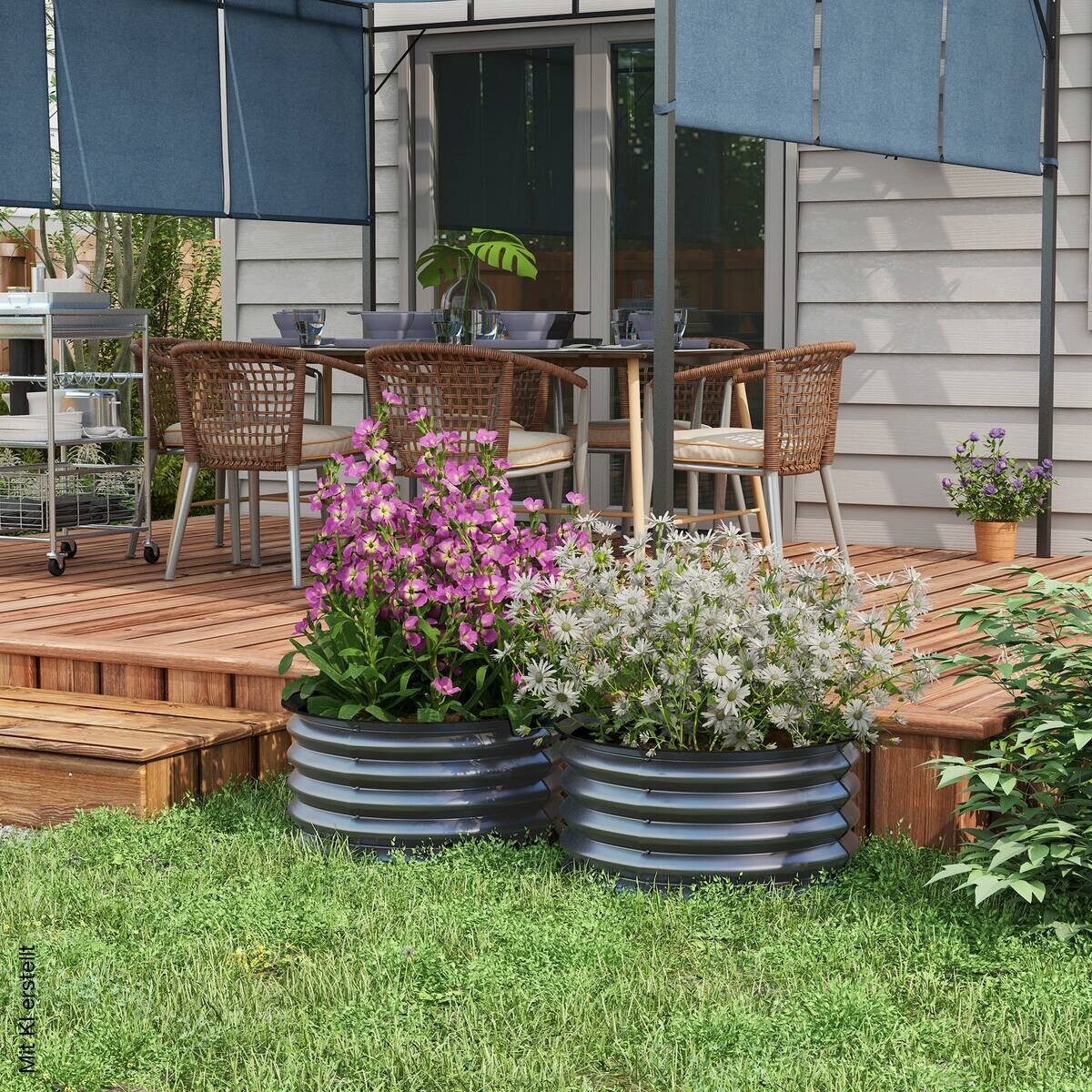 Outsunny Hochbeet 2er Set dunkelgrau Stahl B/H/L: ca. 60x30x60 cm