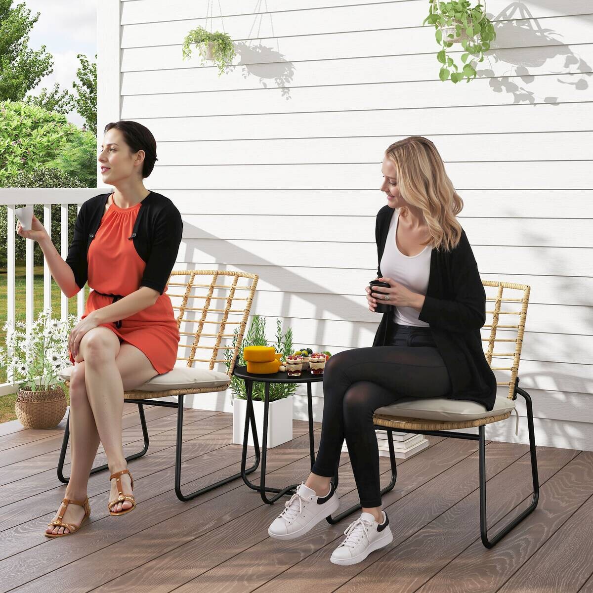 Outsunny Balkonmöbel Set beige Stahl B/H/L: ca. 56x78x67 cm