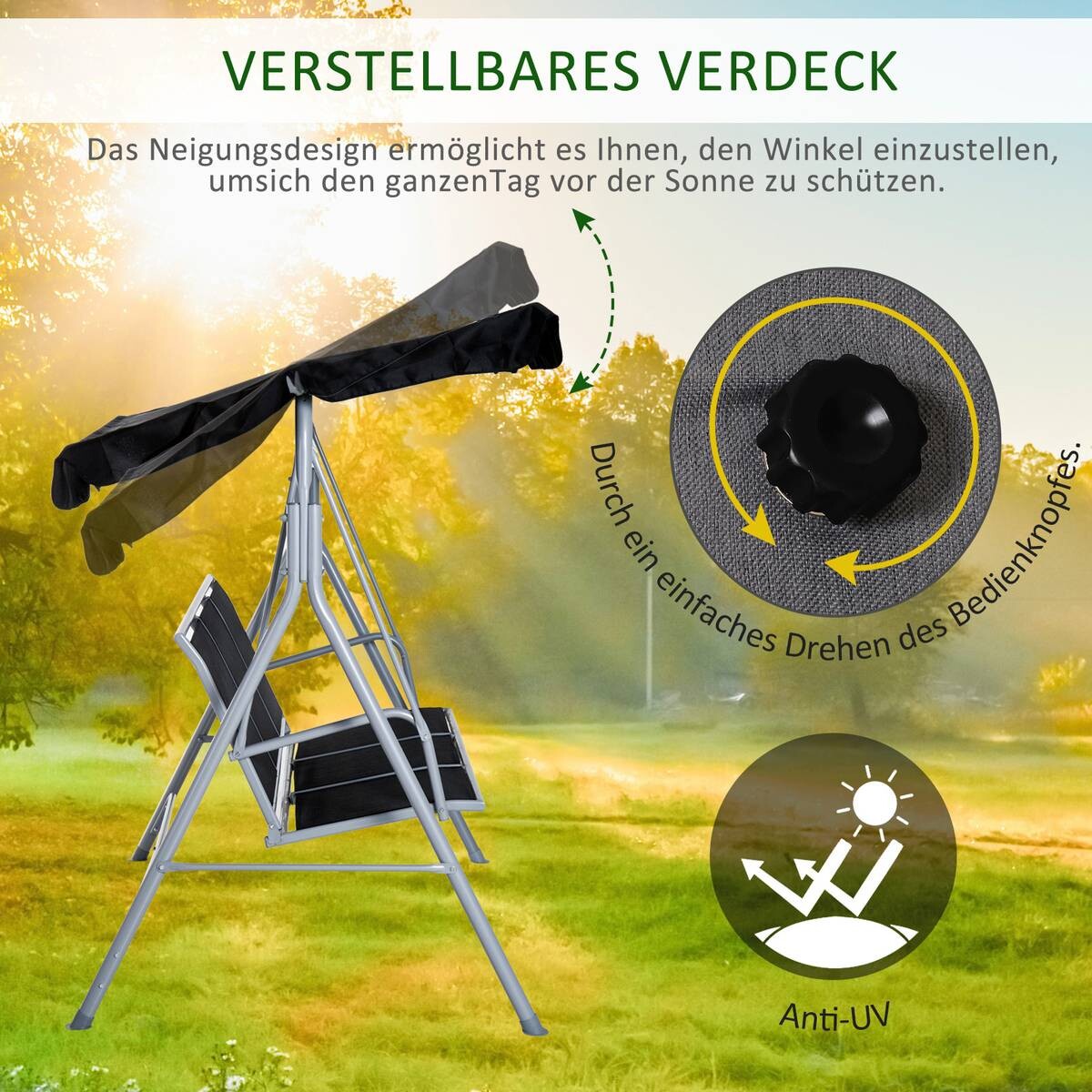 Outsunny Hollywoodschaukel schwarz Metall B/H/L: ca. 110x153x170 cm